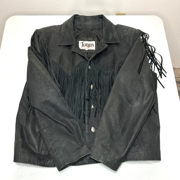 Vintage DIAMOND LEATHERS black fringe motorcycle coat - Picture 6 of 9